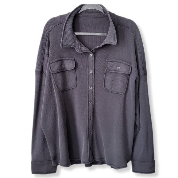 Women Heavy Thermal Waffle Gray Over Shirt 3X Cozy Oversize Fall Autumn NEW - Picture 1 of 13